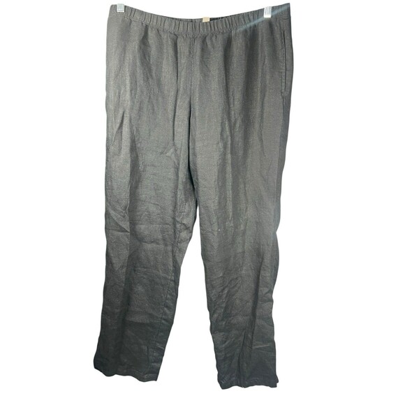 J. Jill M Black Linen Pants Lagenlook Minimalist Pull On Wide Straight Leg Beach - Picture 1 of 9